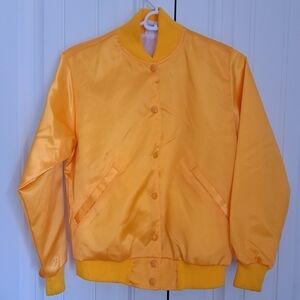 VTG BIRDIE RICHARD A LESLIE satiny jacket bright yellow snap front ladies XS
